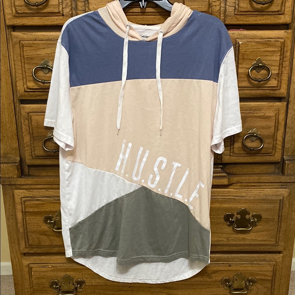 Carbon Colorblock Short-Sleeve T-Shirt with hoodie and ‘HUSTLE' Print Men’s XL